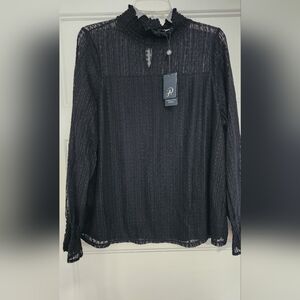 NWT Adrianna Papell womens black lace blouse size XL